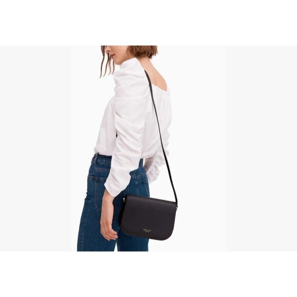 Kate Spade Nadine Medium Flap Black Smooth Leather Crossbody Bag - Picture 2 of 13